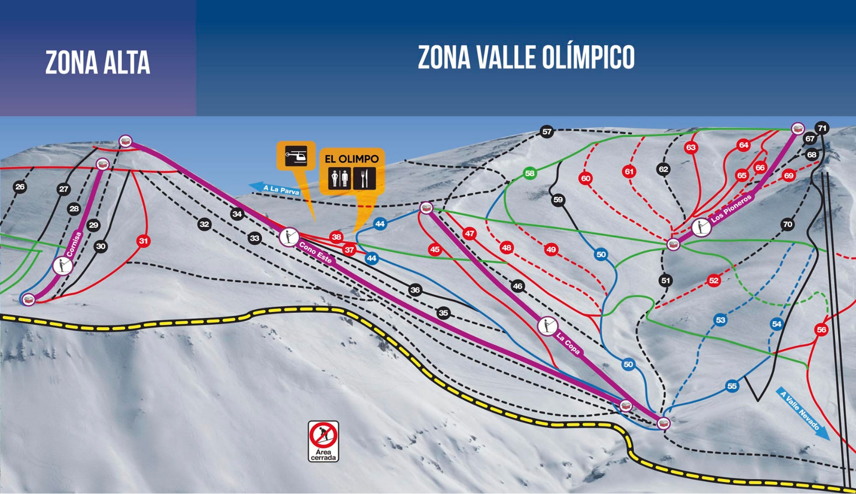 Mapa de pistas, vista sur